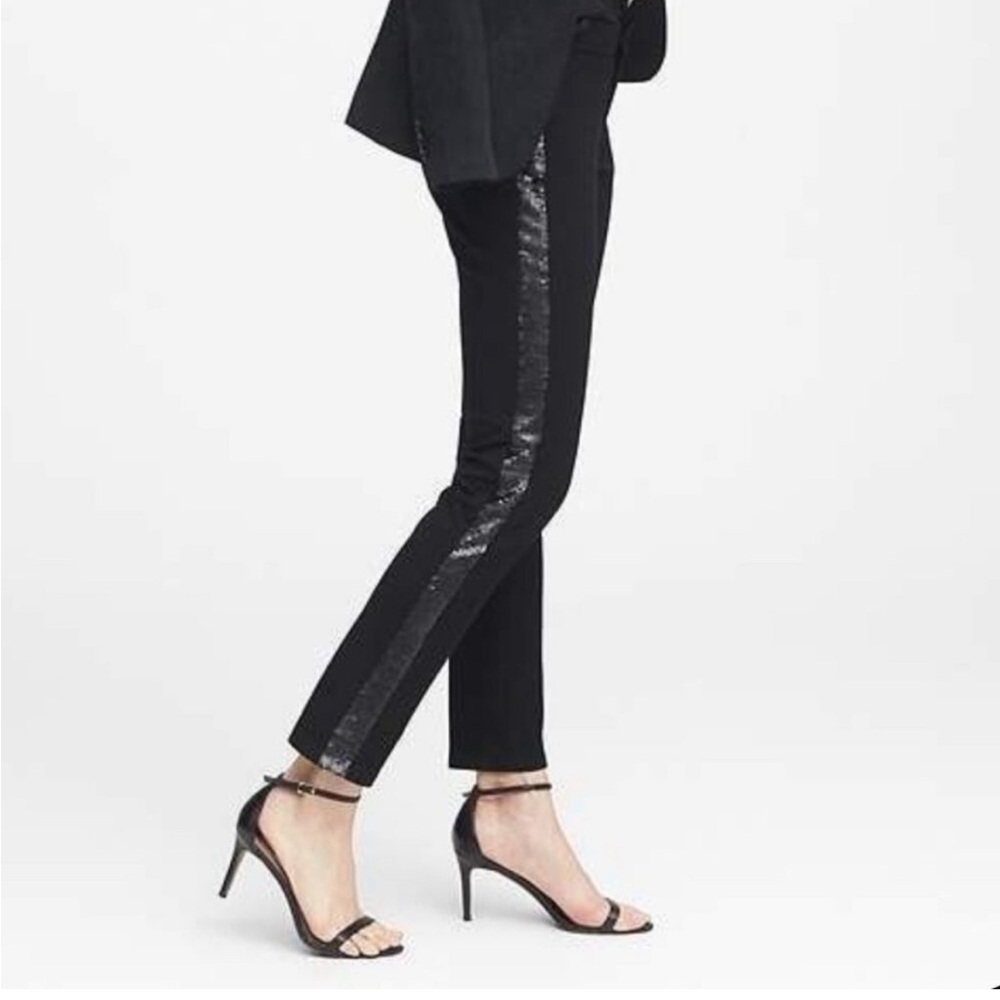 Banana Republic Women’s Sloan Cropped Tux Pant with Sequin Trim Size 4